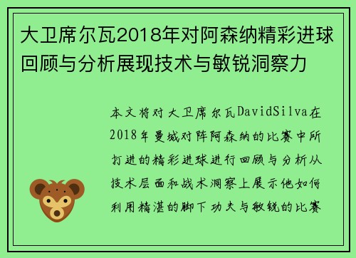大卫席尔瓦2018年对阿森纳精彩进球回顾与分析展现技术与敏锐洞察力