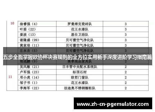 五步全面掌握欧协杯决赛规则的全方位实用新手深度进阶学习指南篇