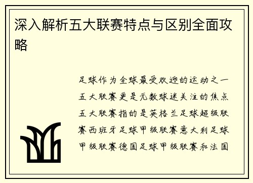 深入解析五大联赛特点与区别全面攻略